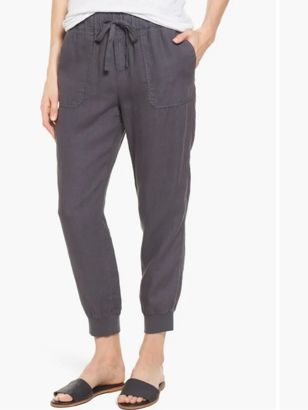 Caslon Women's Linen Casual Drawstring Jogger Pants in Dark Blue - Size XL